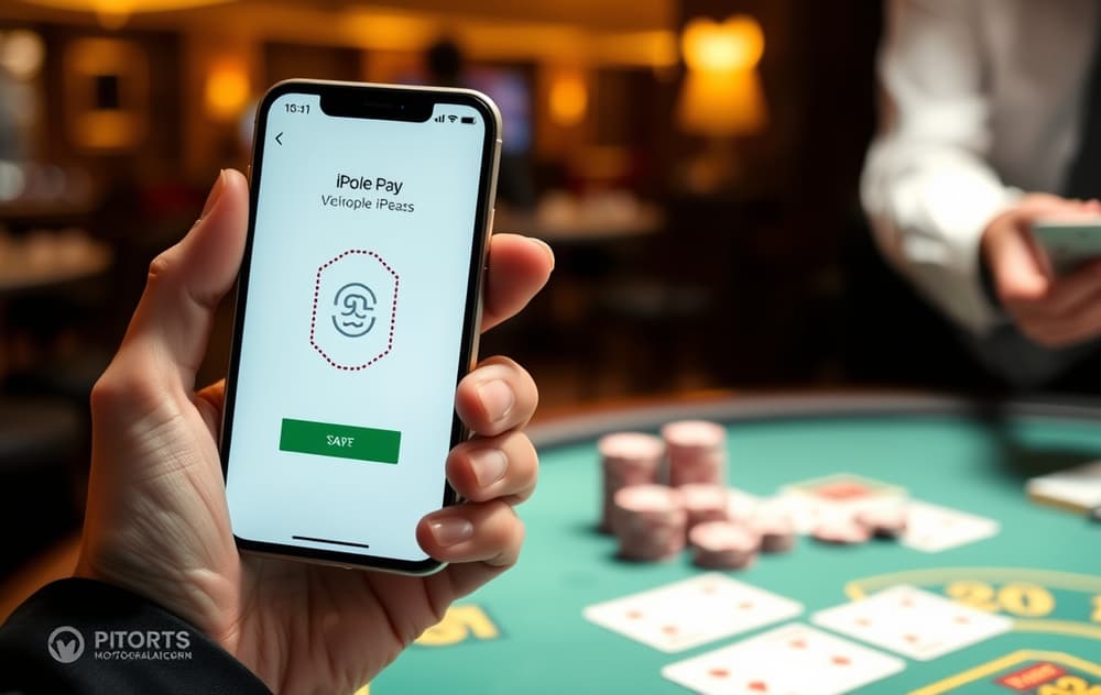 Person som betaler med Apple Pay på et casino, med Face ID-skanning på iPhone