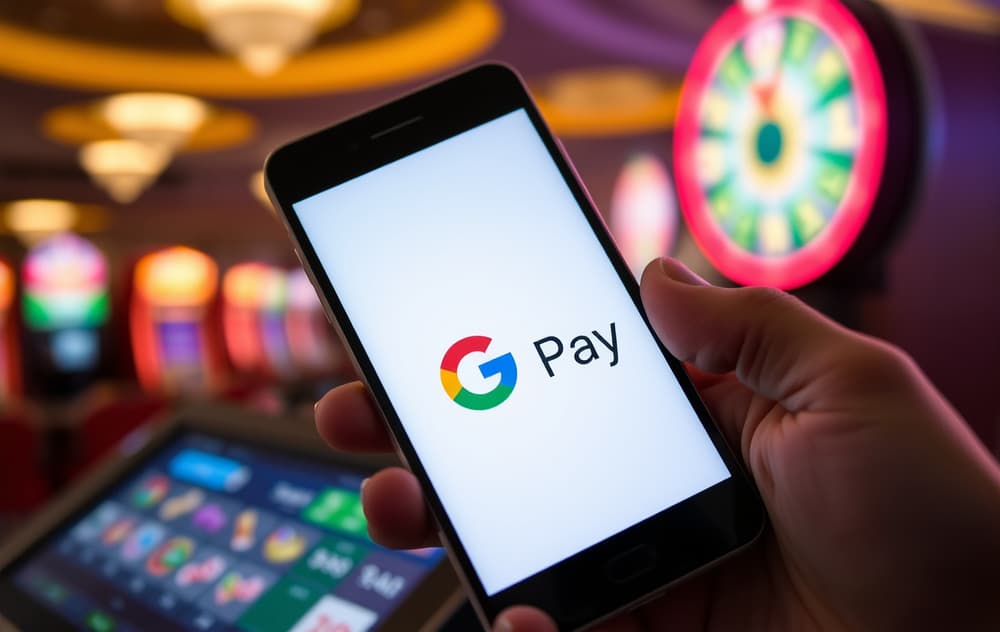Android-telefon med Google Pay på casino-kasse