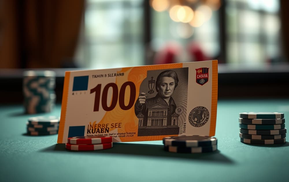 100 kr seddel og casino chip på bord