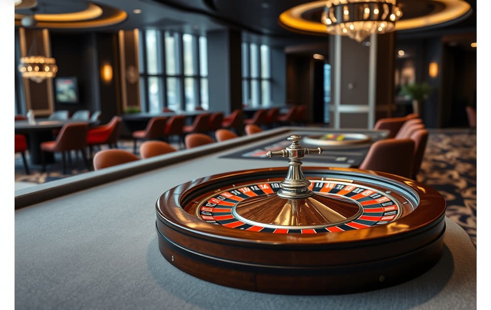 Roulettehjul med sjetonger på et casinobord