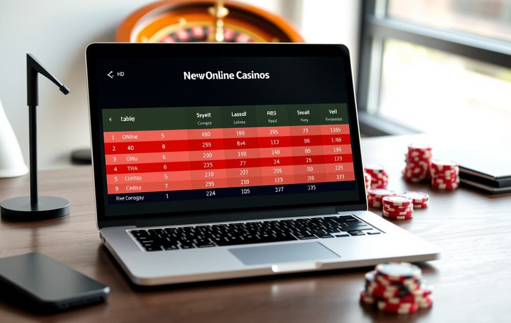 Sammenligning av nettcasino på laptop med roulettehjul og sjetonger