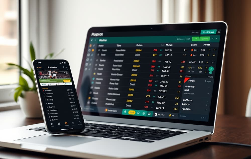 Moderne bettingside med oddsmarkeder på laptop og mobil