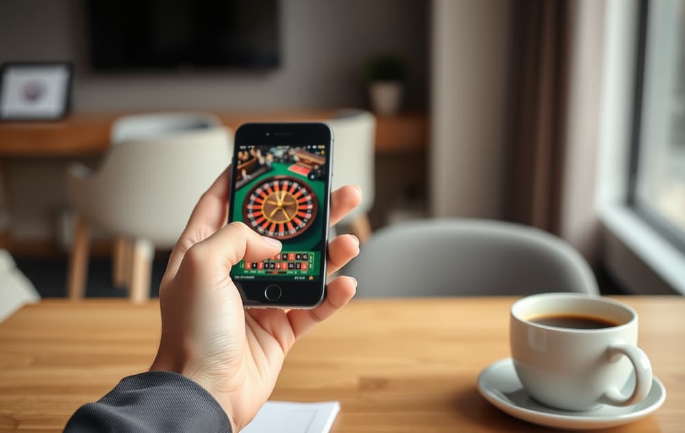 Person som spiller roulette på mobiltelefon