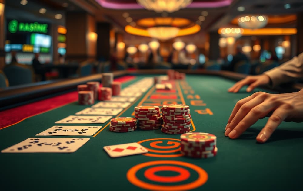 Baccarat-bord med kort og sjetonger – bilde som illustrerer spillet.